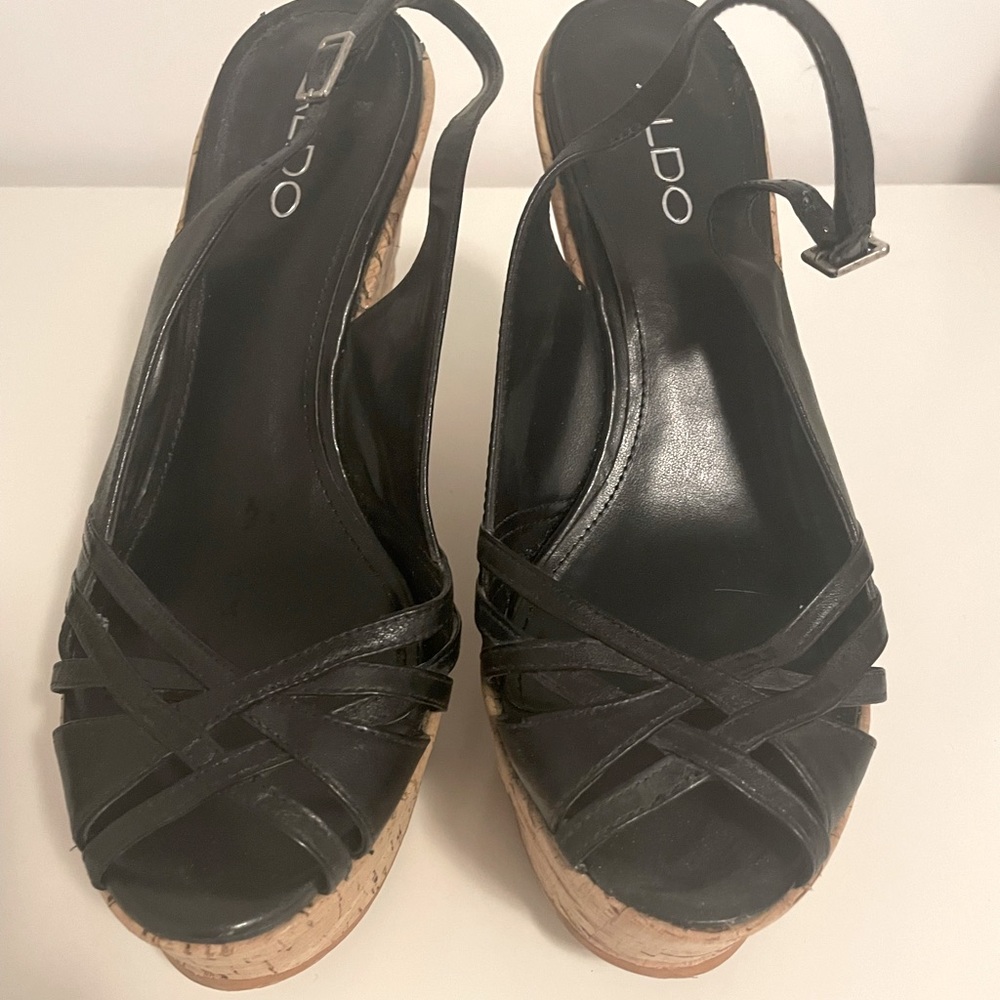 Aldo black cork platform sandals